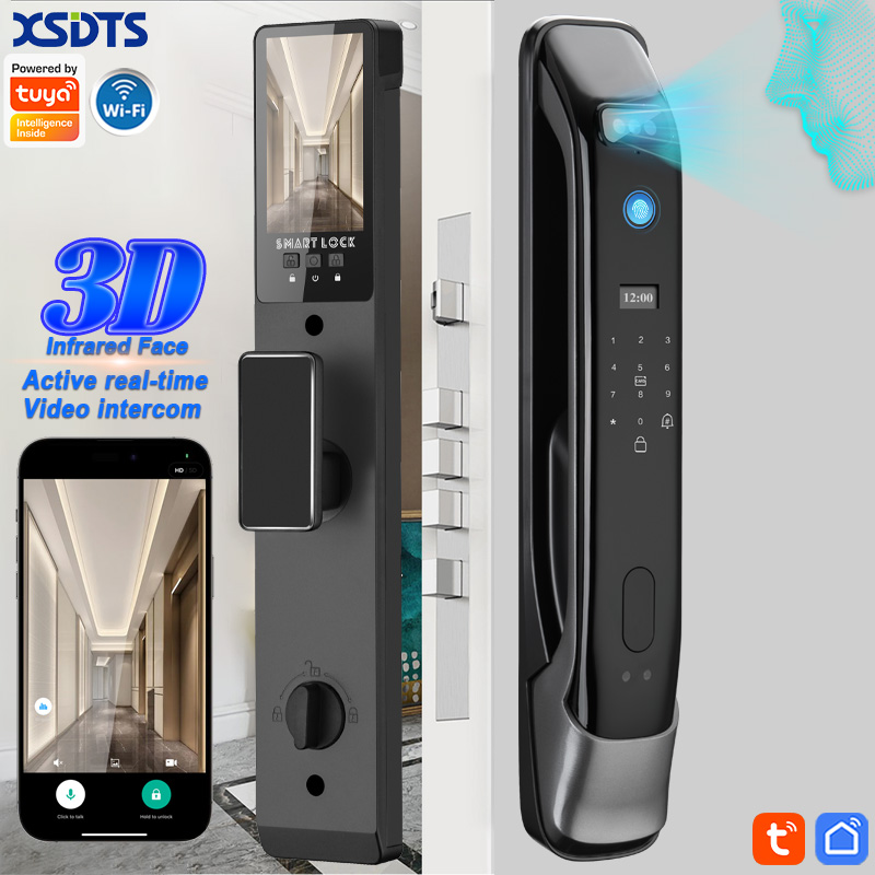 Smart Door Lock Wifi - 3D リアルタイムインターホン顔認識デジタルドアロックカメラ指紋パスワードロック解除キーレス電子ドアロック