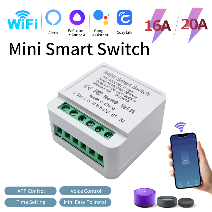 Smart Light Switch Wifi - 16A 20A スマートWi-Fiワイヤレス照明スイッチ。Cozylifeアプリで遠隔操作可能。双方向制御に対応したインテリジェントモジュール。AlexaやGoogleアシスタントと連携可能。