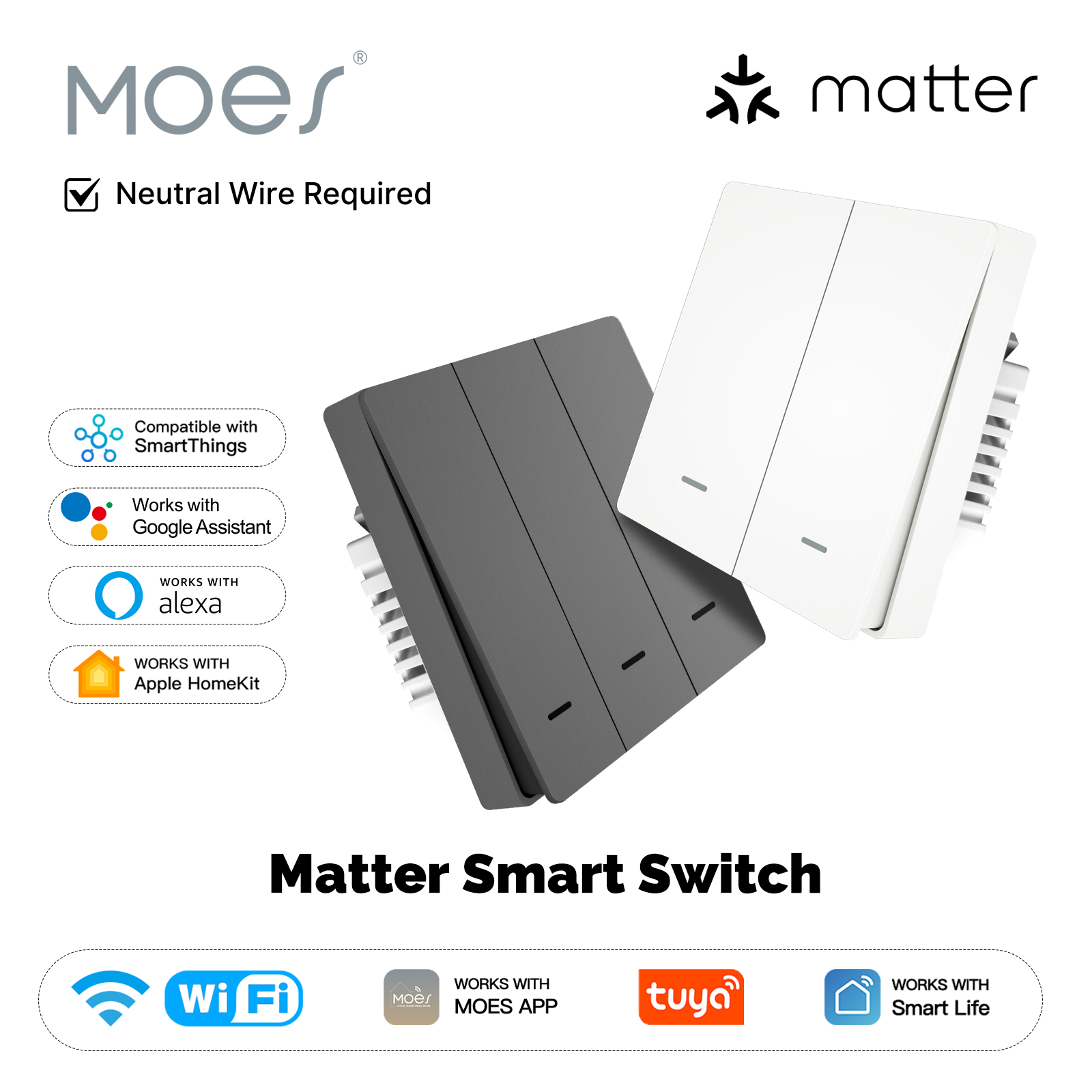 Smart Light Switch Wifi - MOES Matter Tuya WiFi スマート ライト