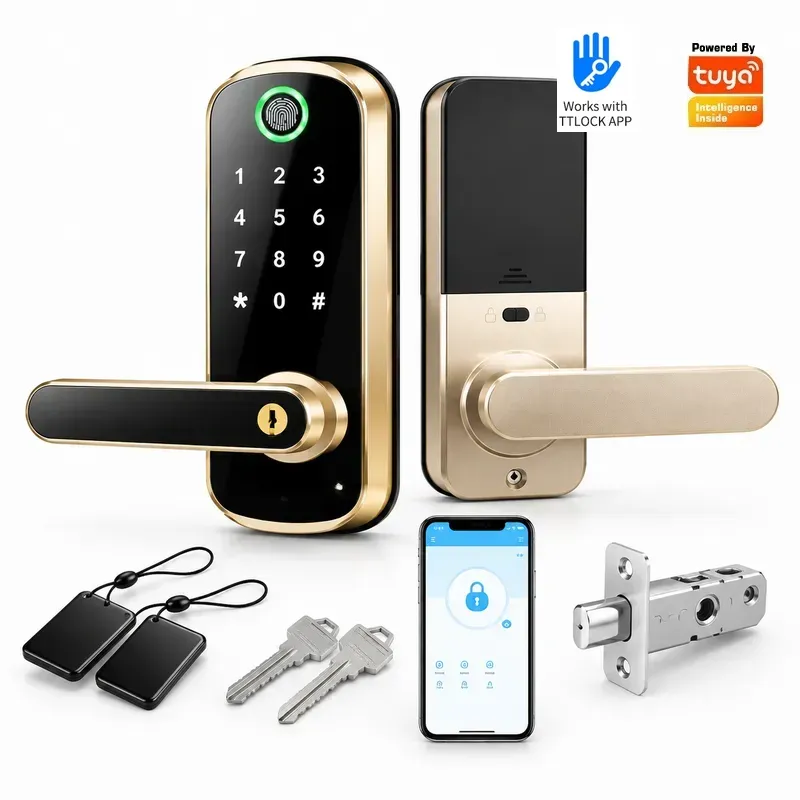単一言語対応のパスワード式指紋認証ロック。木製ドア用。防犯機 - Smart Door Lock Wifi のレビューと価格