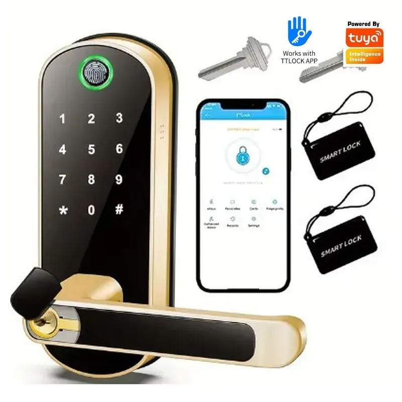 単一言語対応のパスワード式指紋認証ロック。木製ドア用。防犯機 - Smart Door Lock Wifi のレビューと価格